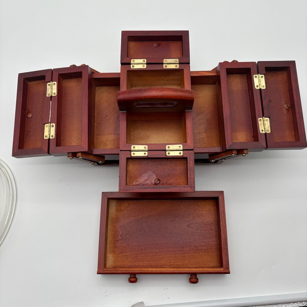 Singer Wooden Sewing Box Cantilever Accordion Jewelry Chest Cherry Finish 10.5in - Picture 3 of 10